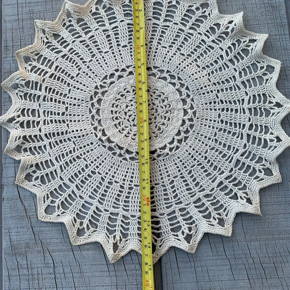 Vintage Handmade Crochet Lace Tablecloth Round 100% Cotton 15”inches Beige Color